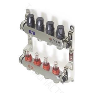 TIM Коллекторная группа из нерж. с расход. и термост. клап. 5 отв. 1\"х3/4\" (1/2)